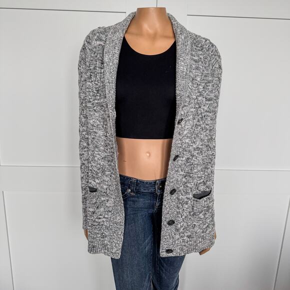 Lands’ End Drifter 100% Cotton Cable Knit Gray Button Up Cardigan-Small(6/8) - Picture 5 of 8